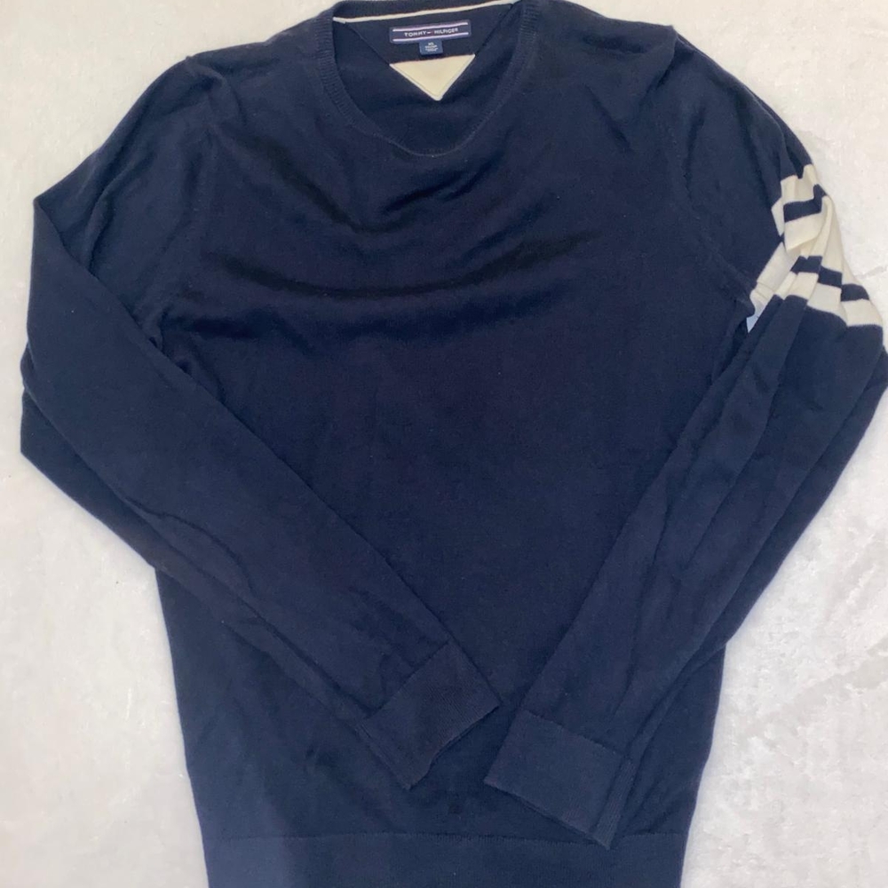Tommy Hilfiger Blue and Cream Crewneck Sweater